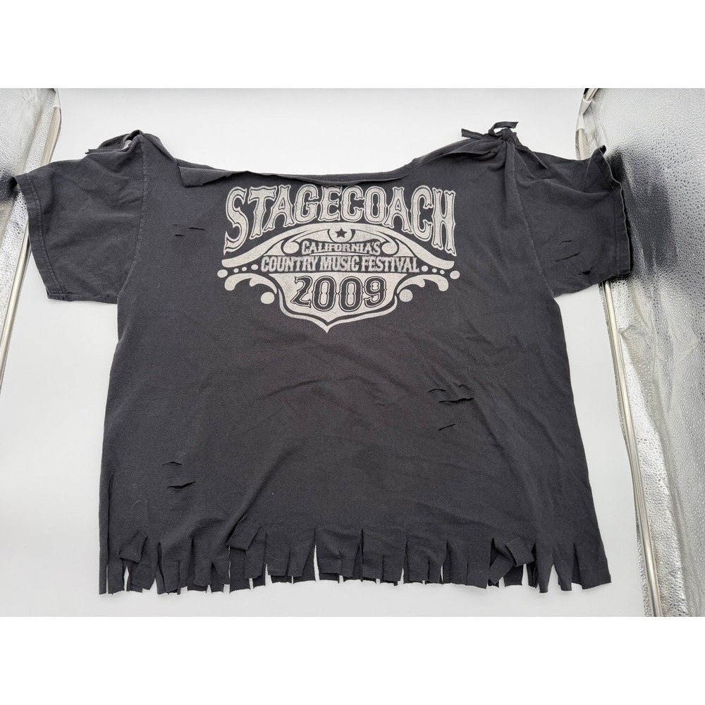 Stagecoach 2009 Country Music Festival Distressed Fringed Graphic Tee Black L